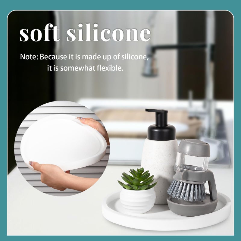Heagoale Silicone Bathroom Tray Round Vanity Tray Decorative Soap Holder Kitchen Countertop Organizer Coffee Table Decor for Candle, Perfume, Plant, 8 Inch, White - Image 2
